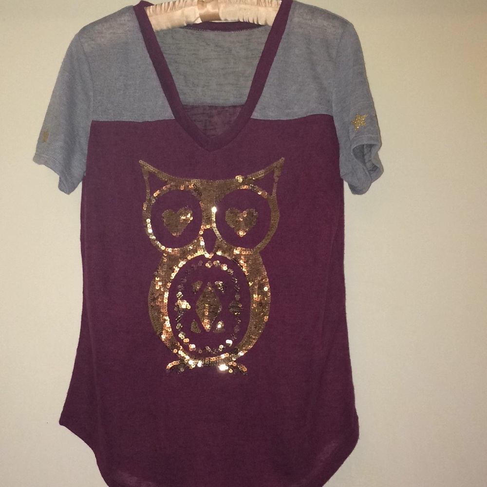 No boundaries gold sequin owl top
